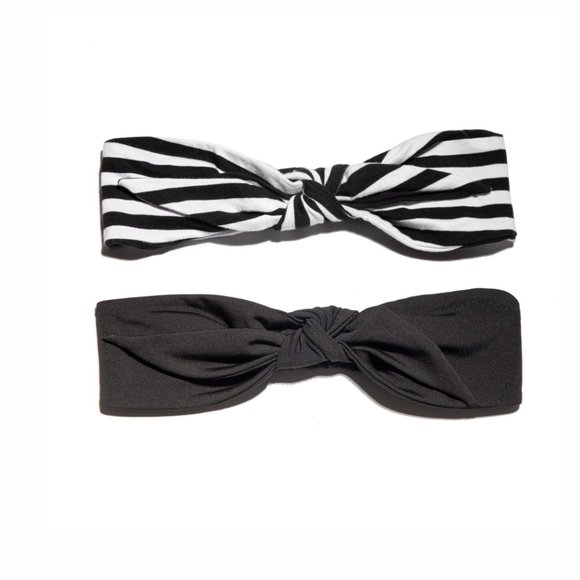 Lele Sadoughi Betty Headbands Striped Stretch Black And White Bow Set Of 2 - Picture 1 of 7